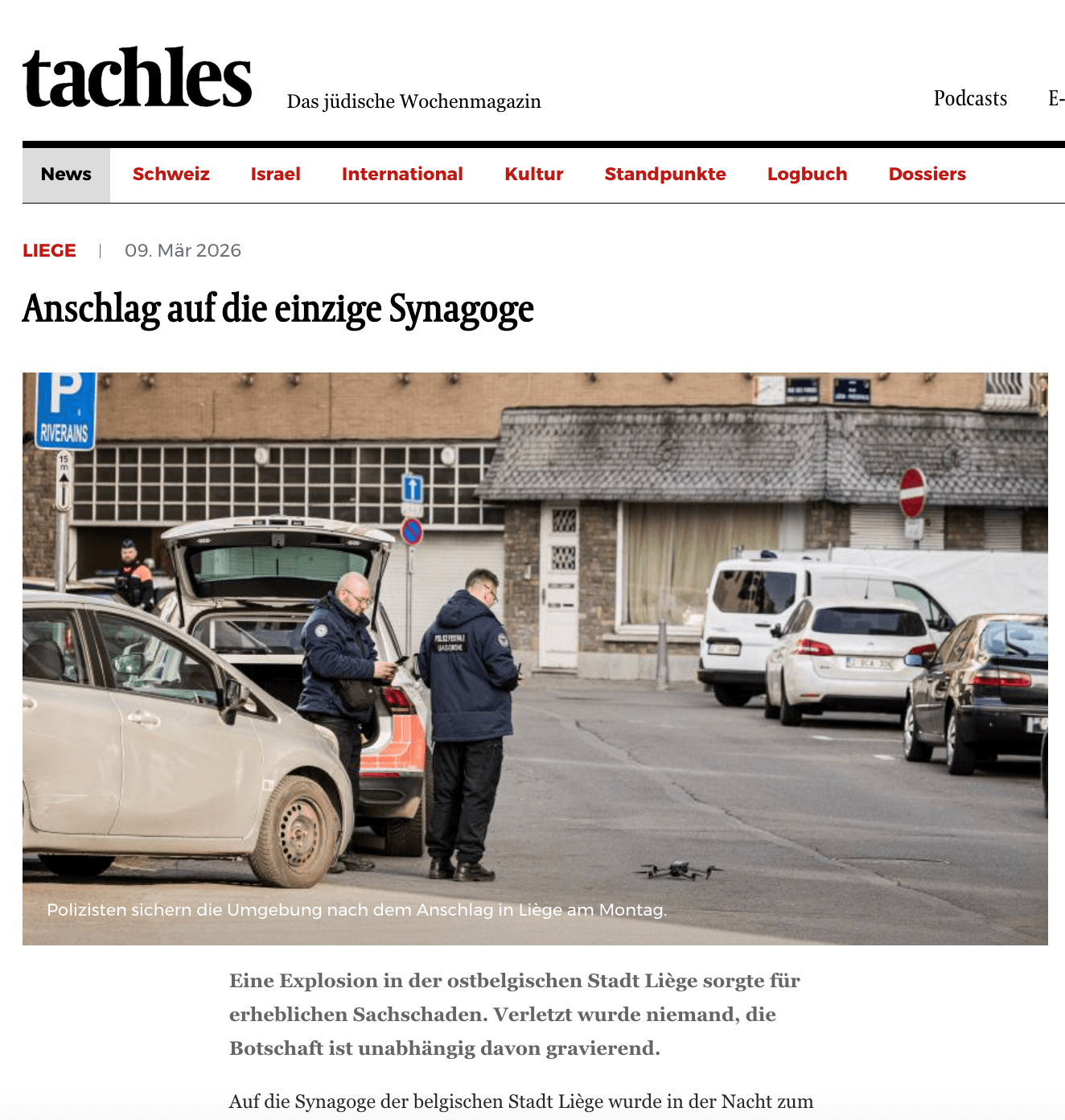 Tachles (Switzerland) - Liège Synagogue Attacks